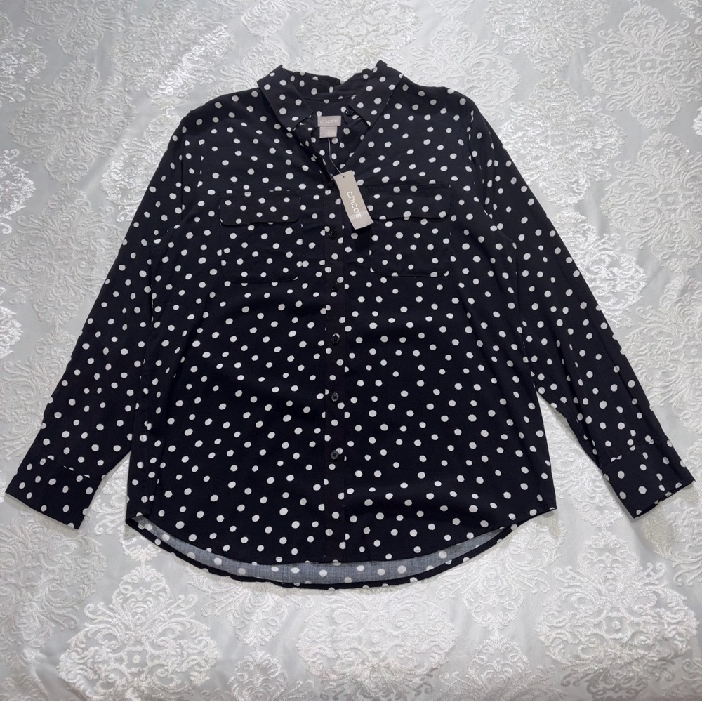Chicos Easy Shirt Button Down Collared Shirt Blac… - image 1